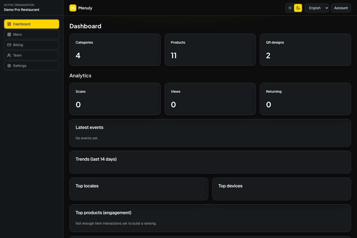Menuly admin panel preview